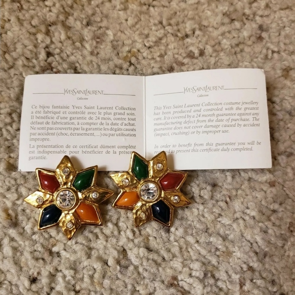 YSL Vintage Clip Back Earrings Jewelry Gold